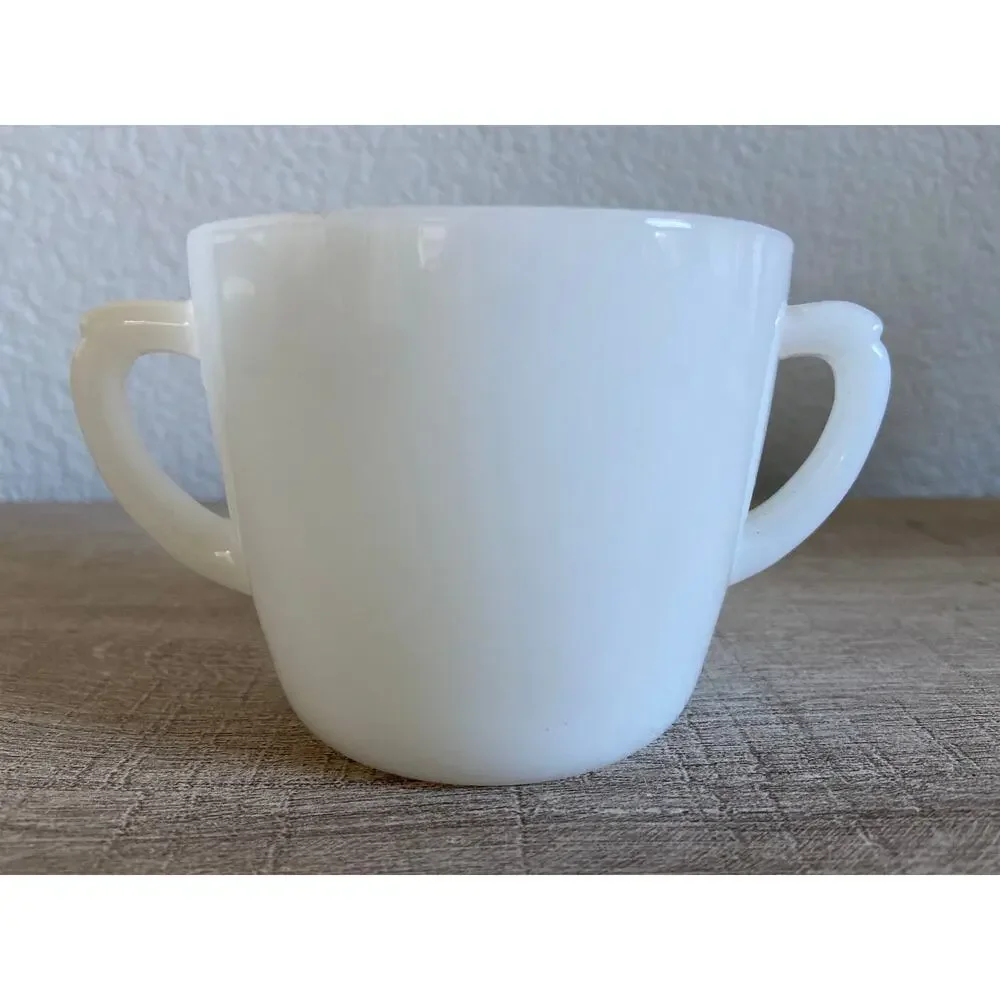Vintage Fire King Milk Glass Wheat Pattern Sugar Bowl Double Handled